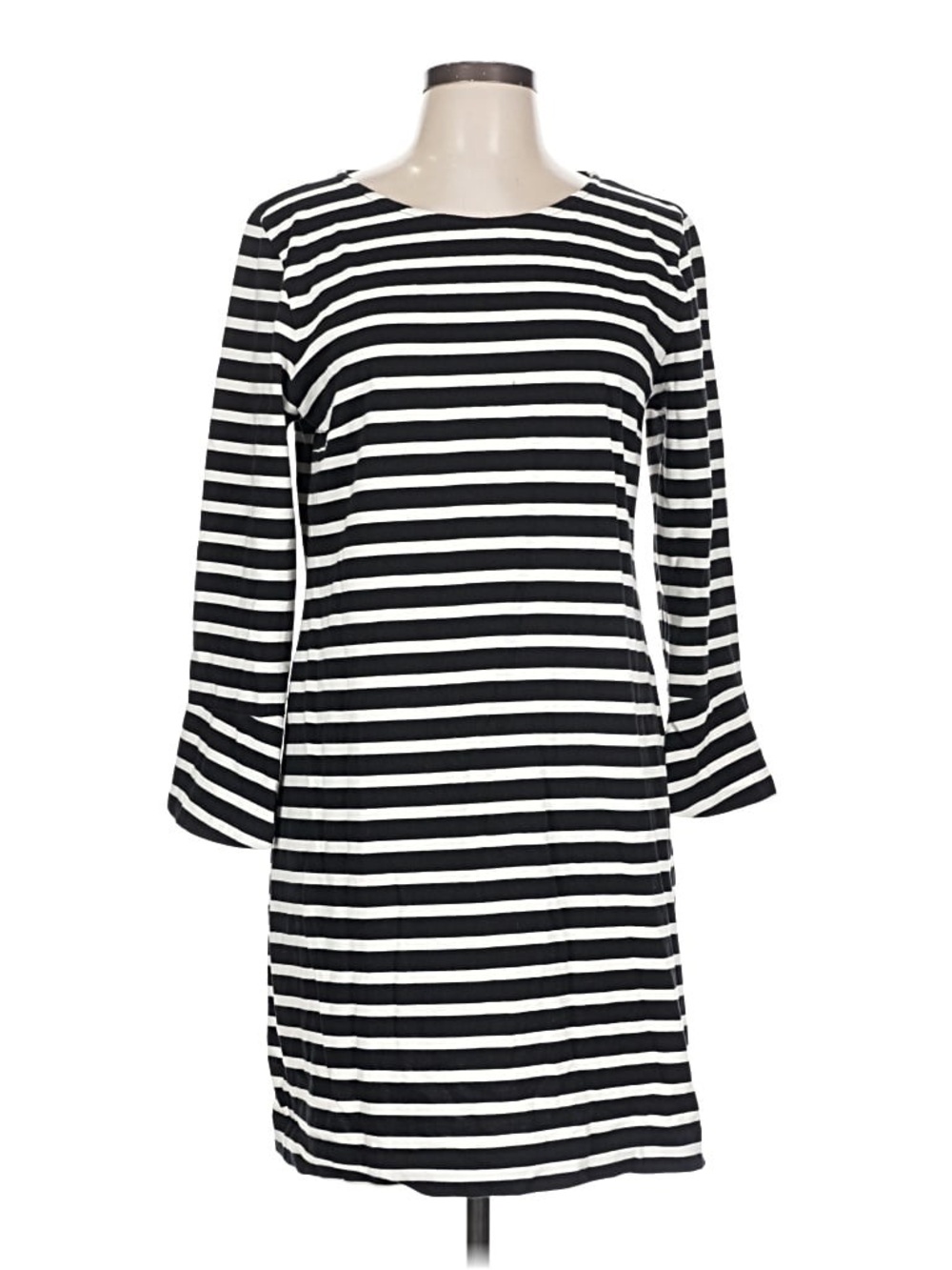 J. Crew Black and White Striped Midi Dress
